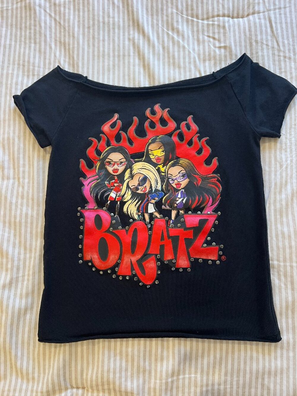 Official Bratz Black Flame Studded Graphic Baby Tee Size M